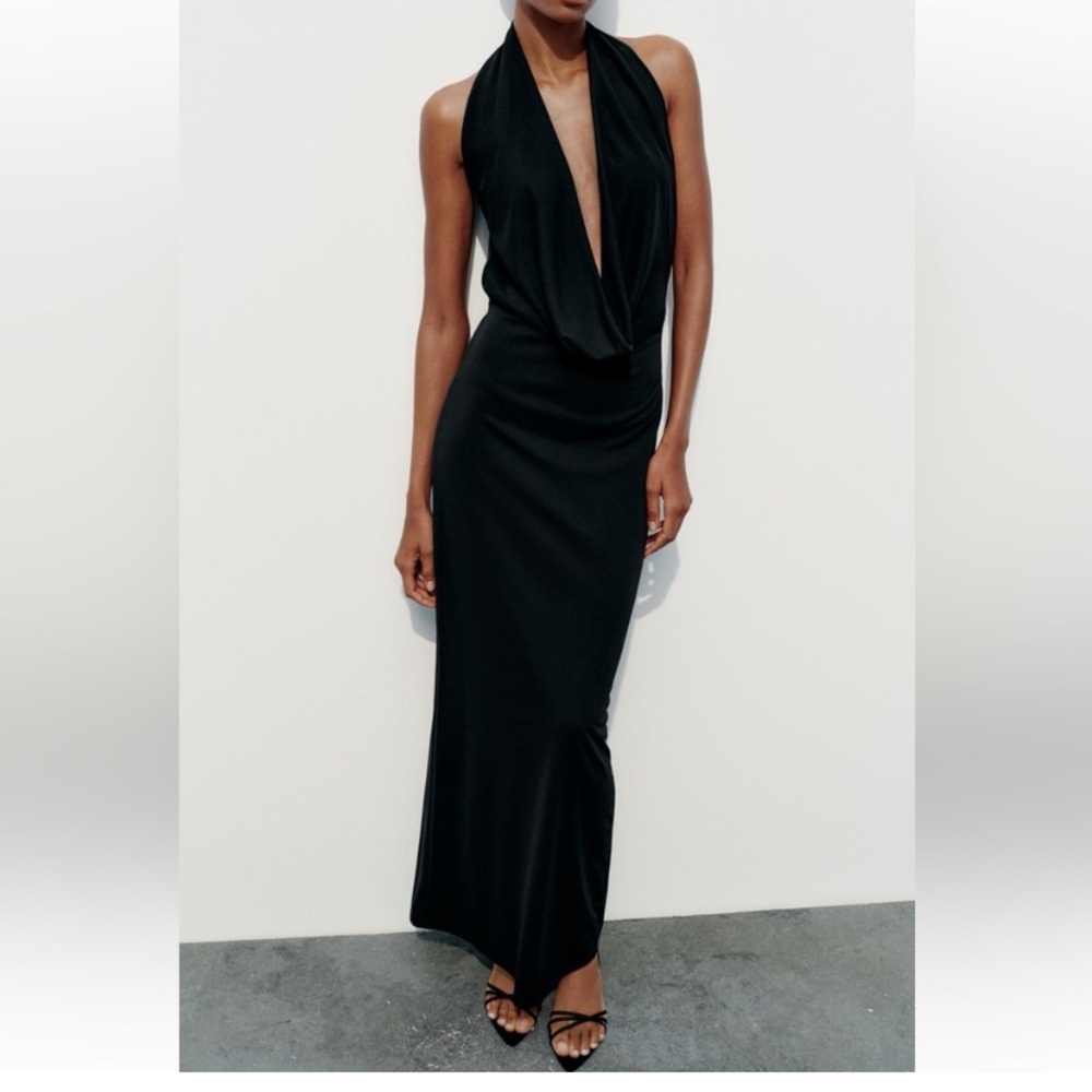 ZARA DRAPED HALTER DRESS XS